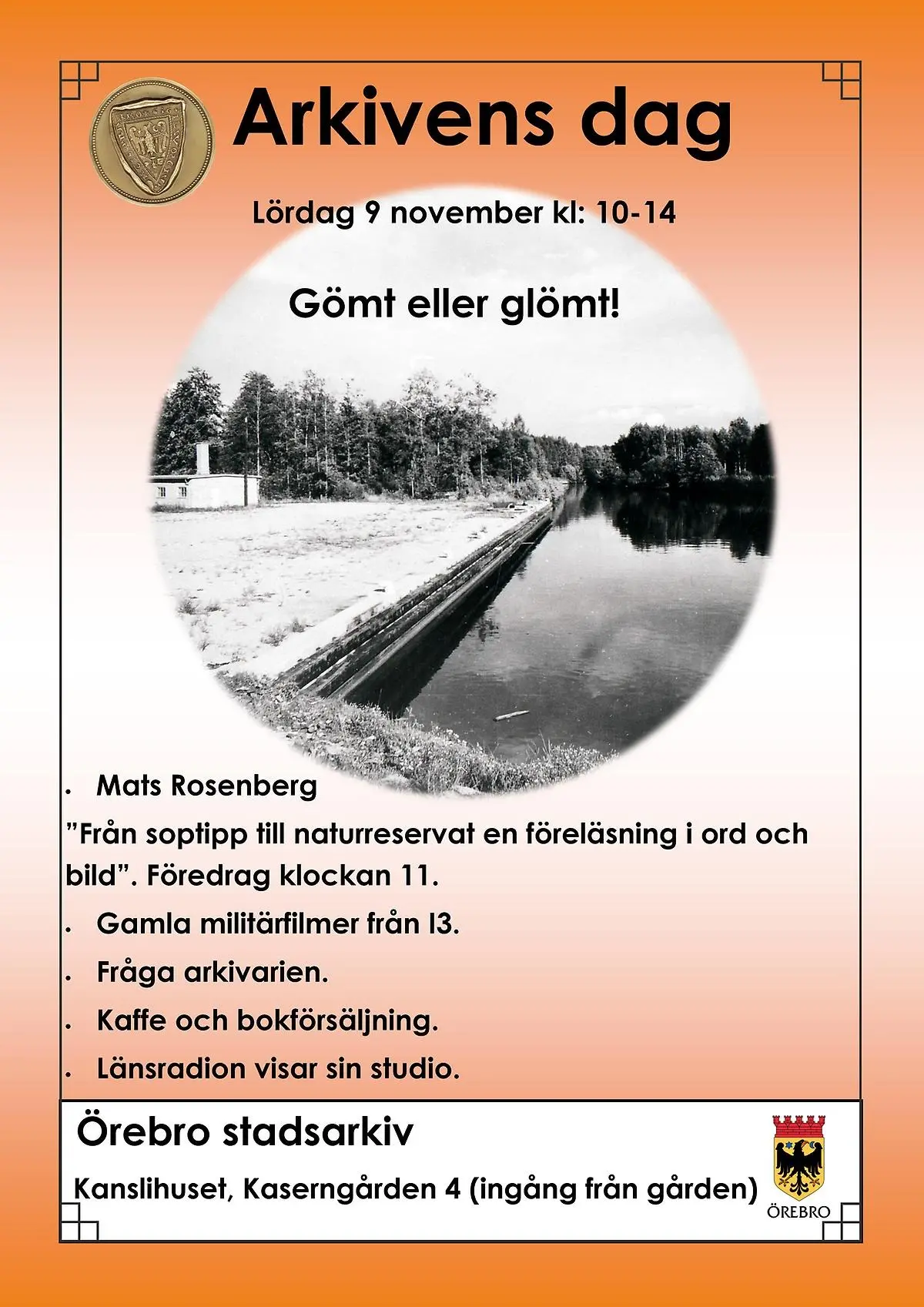 Affisch - Arkivens dag 2019 på Örebro stadsarkiv - Gömt eller glömt?