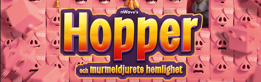 Gulfärgad text om filmen Hopper mot en bakgrund av måla de gristrynen.
