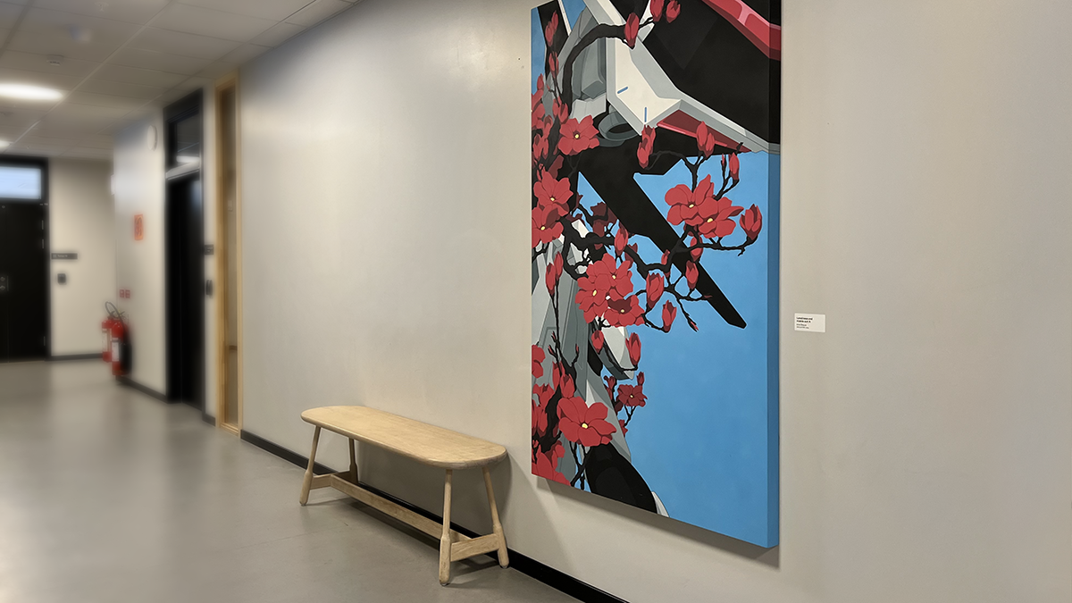 Emil Öhlund ”Loneliness and mobile suit A” 
Akryl på mdf, 2019 