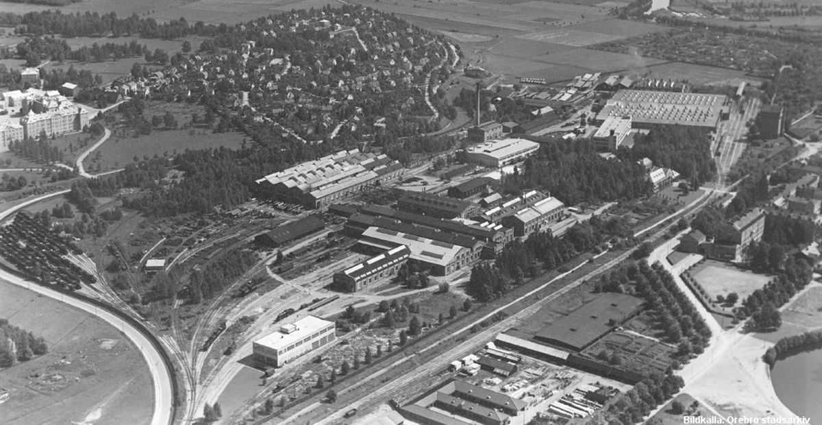 Flygfoto över CV-området. Bildkälla Stadsarkivet.
