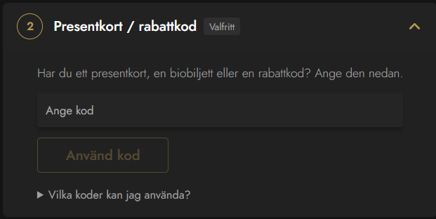 Skärmavbild på hur du registrerar du Cineville-kortet på Bio.se