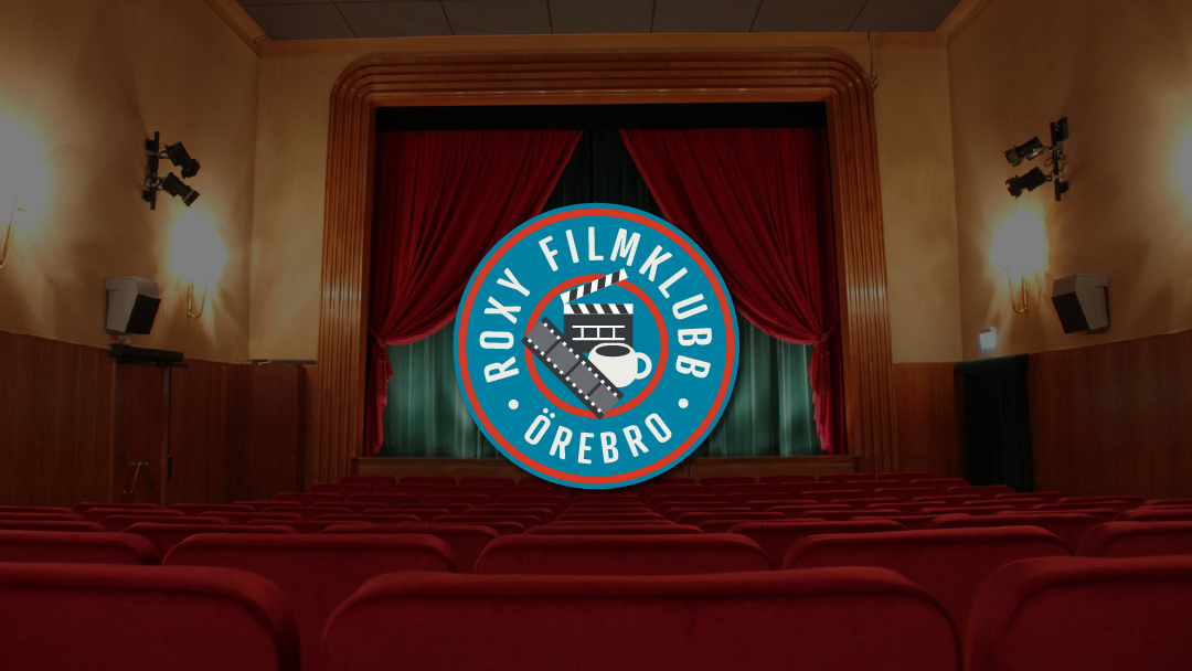 Örebro filmklubbs logga över en nedtonad bild av Roxys stora salong.