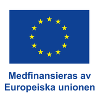 Europeiska unionens flagga med tolv gula stjärnor i en cirkel mot blå bakgrund. Under flaggan står texten "Medfinansieras av Europeiska unionen".