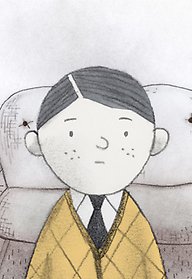 En tecknad bild av en pojke med mörkt hår och fräknar.